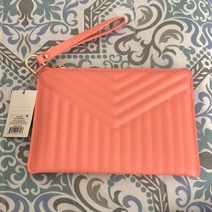 Women coral large wristlet pouch